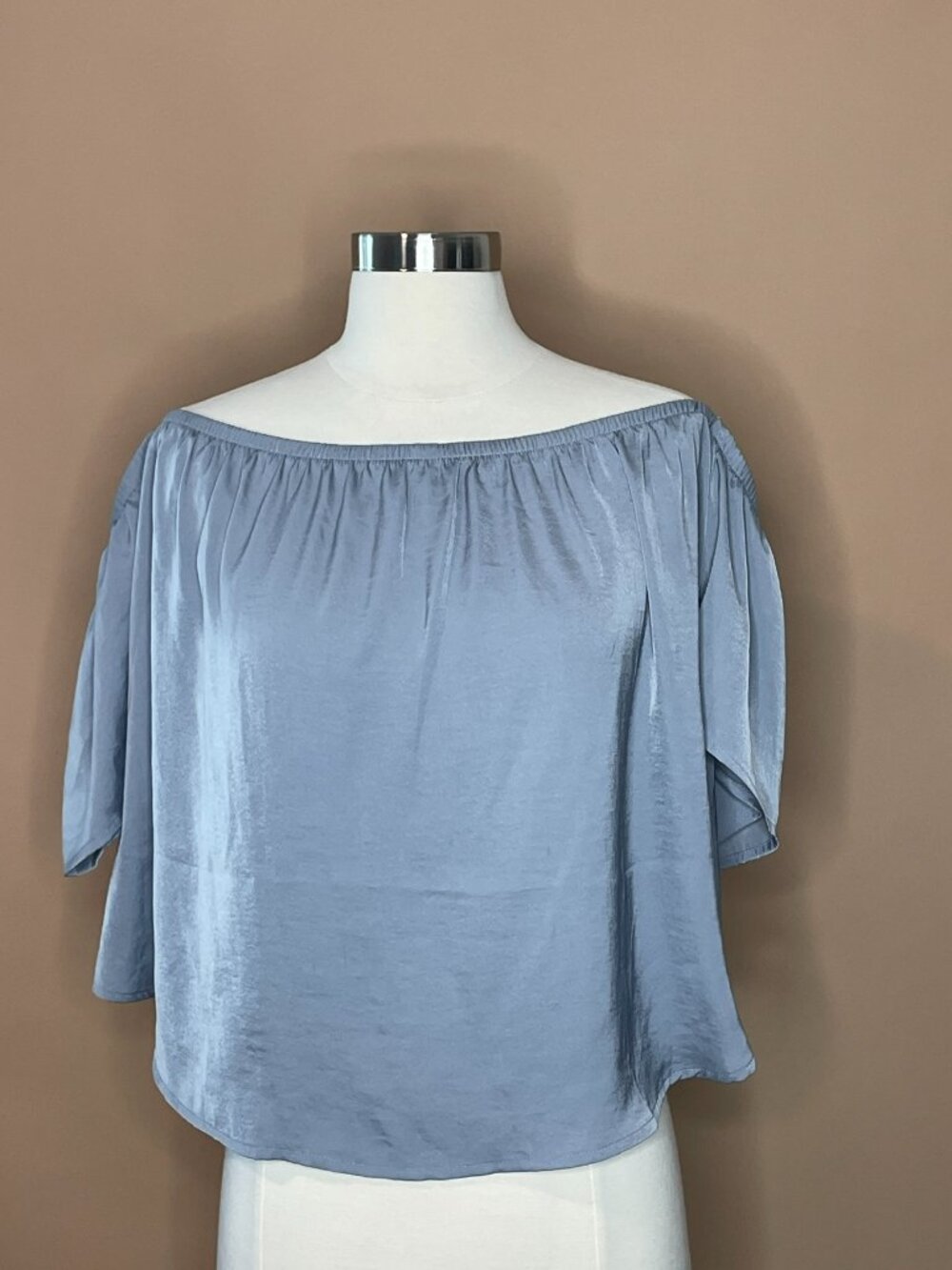 American Eagle Satin Off Shoulder Blouse XL Blue Flowy Boho Top